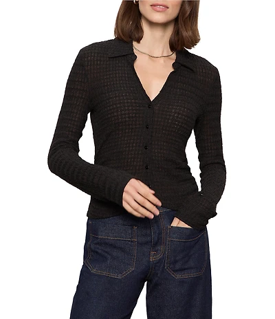 Sanctuary Juno Textured Spread Collar Long Sleeve Button Front Knit Top