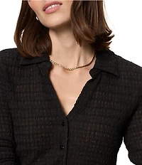 Sanctuary Juno Textured Spread Collar Long Sleeve Button Front Knit Top