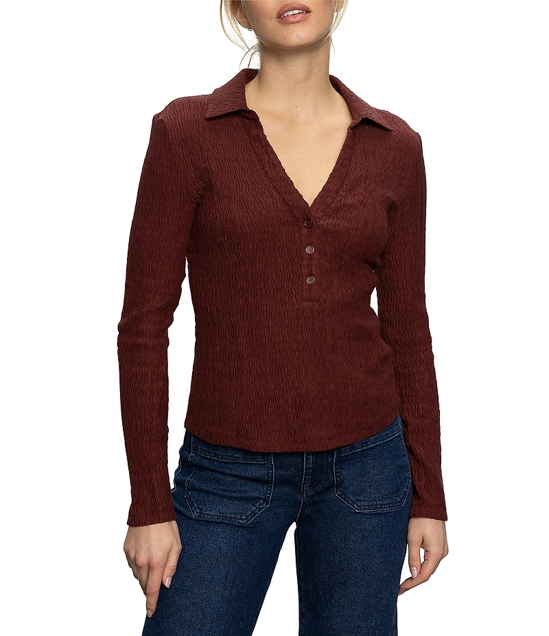 Sanctuary Knit Long Sleeve Textured Button Front Top