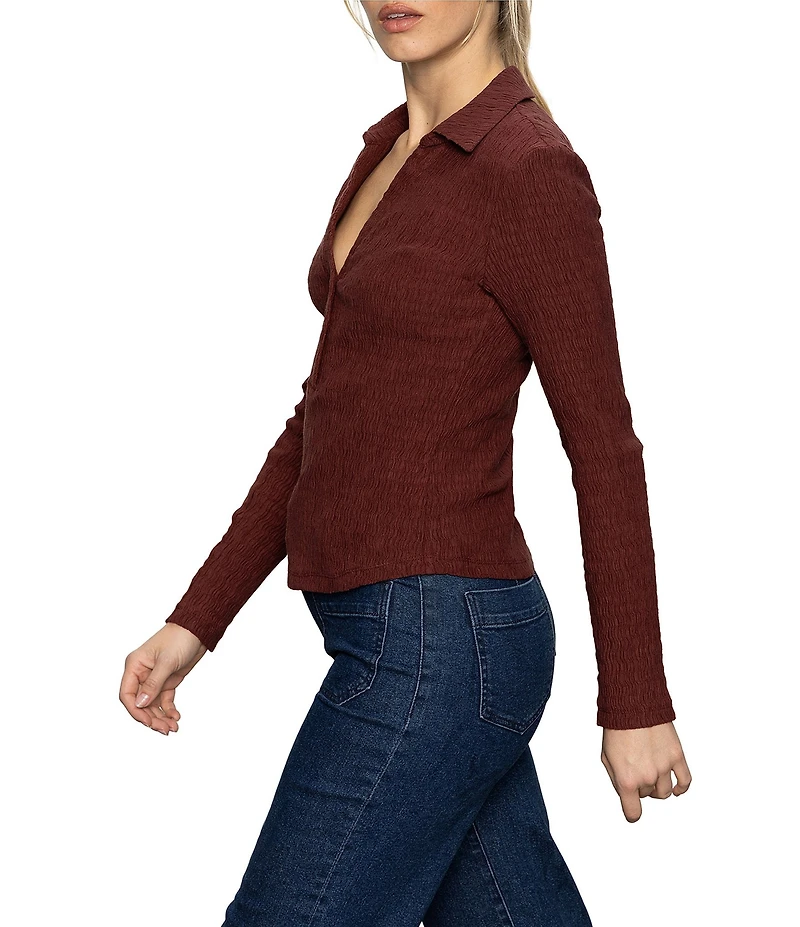 Sanctuary Knit Long Sleeve Textured Button Front Top