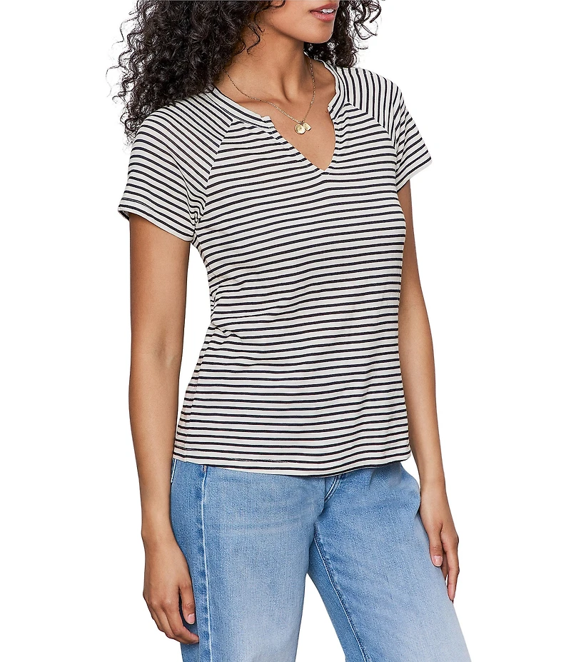 Sanctuary Knit Stripe Short Sleeve Notch Tee