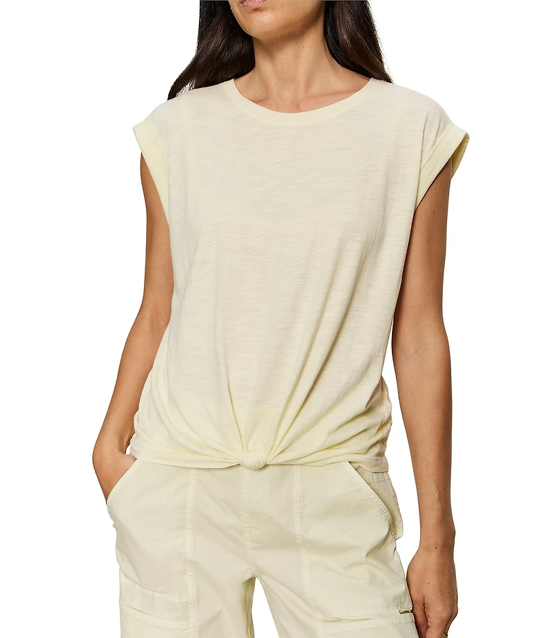 Sanctuary Knotted Crew Neck Muscle Sleeve Slub Jersey Tee