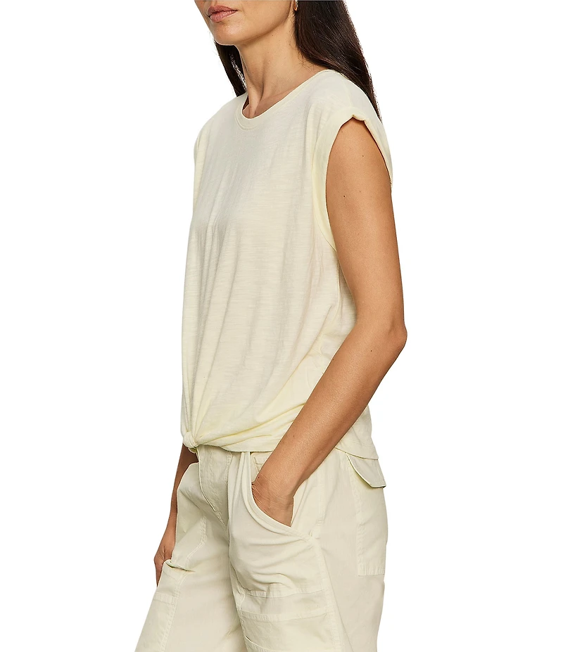 Sanctuary Knotted Crew Neck Muscle Sleeve Slub Jersey Tee