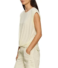 Sanctuary Knotted Crew Neck Muscle Sleeve Slub Jersey Tee