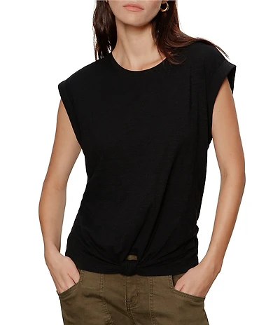 Sanctuary Knotted Crew Neck Muscle Sleeve Slub Jersey Tee