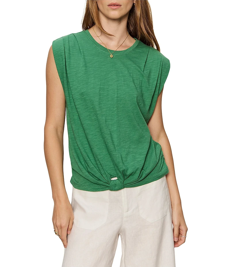 Sanctuary Knotted Crew Neck Muscle Sleeve Slub Jersey Tee