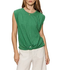 Sanctuary Knotted Crew Neck Muscle Sleeve Slub Jersey Tee
