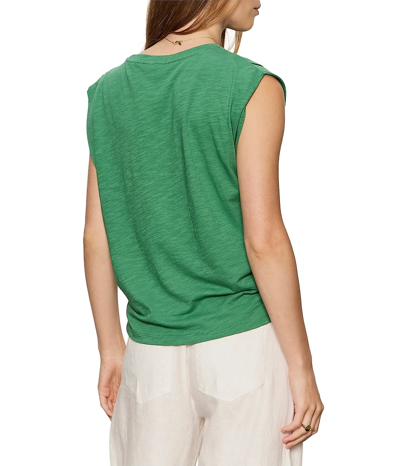 Sanctuary Knotted Crew Neck Muscle Sleeve Slub Jersey Tee