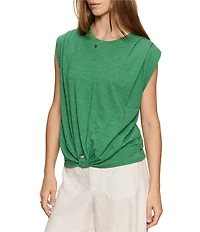 Sanctuary Knotted Crew Neck Muscle Sleeve Slub Jersey Tee