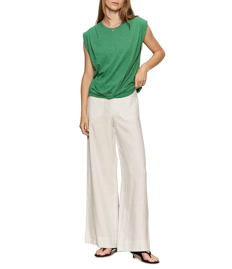Sanctuary Knotted Crew Neck Muscle Sleeve Slub Jersey Tee