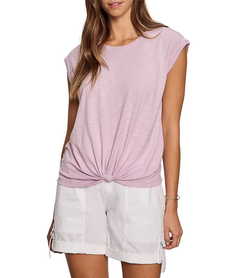 Sanctuary Knotted Crew Neck Muscle Sleeve Slub Jersey Tee