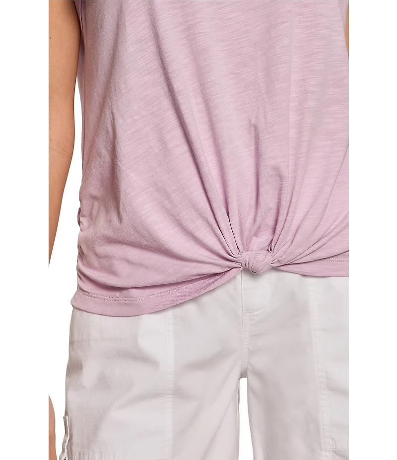 Sanctuary Knotted Crew Neck Muscle Sleeve Slub Jersey Tee