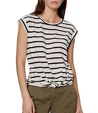 Sanctuary Knotted Stripe Print Crew Neck Muscle Sleeve Tee