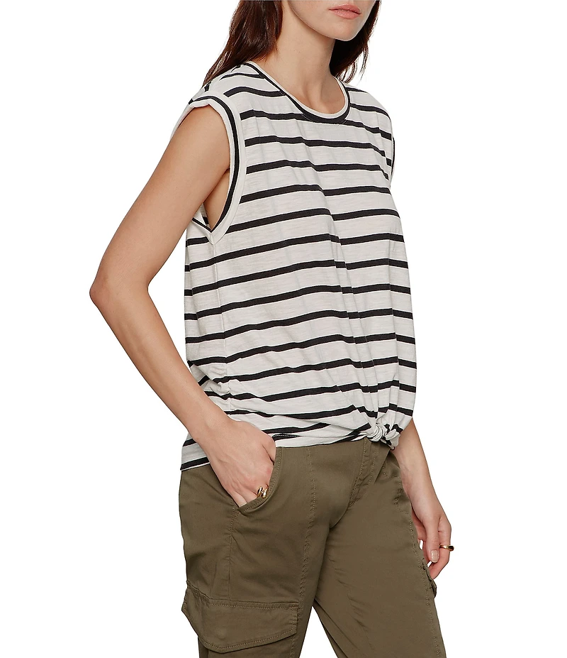 Sanctuary Knotted Stripe Print Crew Neck Muscle Sleeve Tee