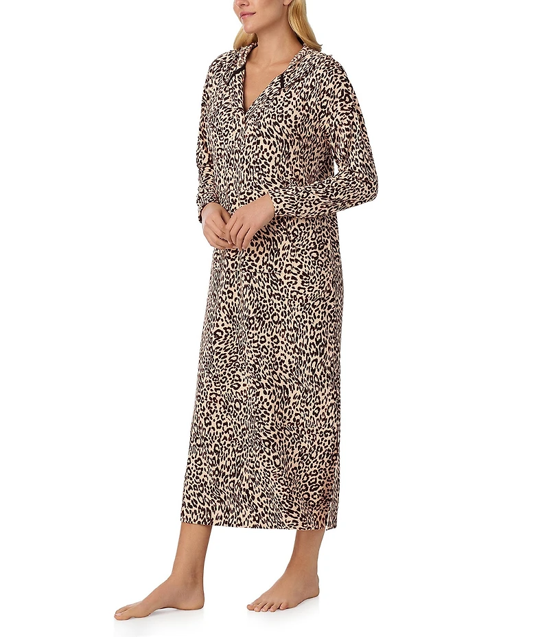 Sanctuary Long Sleeve V-Neck Hooded Brushed Jersey Knit Animal Print Tunic