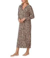 Sanctuary Long Sleeve V-Neck Hooded Brushed Jersey Knit Animal Print Tunic