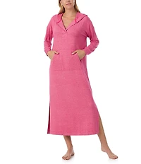 Sanctuary Long Sleeve V-Neck Hooded Brushed Jersey Knit Tunic