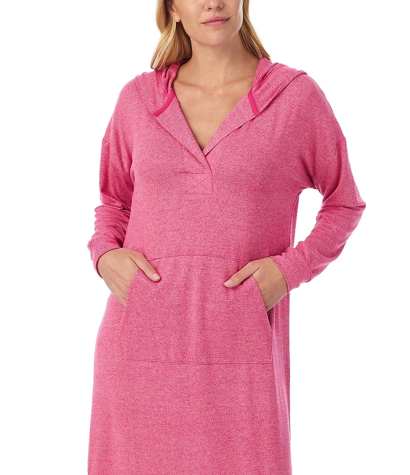 Sanctuary Long Sleeve V-Neck Hooded Brushed Jersey Knit Tunic