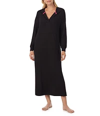 Sanctuary Long Sleeve V-Neck Hooded Brushed Jersey Knit Tunic