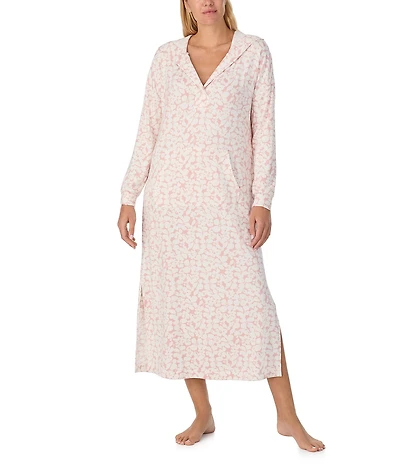 Sanctuary Long Sleeve V-Neck Hooded Knit Floral Print Tunic