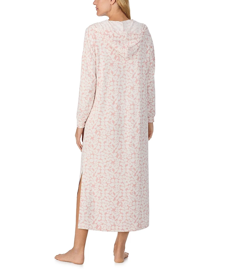 Sanctuary Long Sleeve V-Neck Hooded Knit Floral Print Tunic