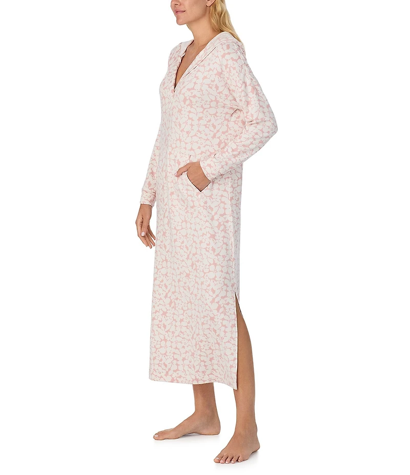 Sanctuary Long Sleeve V-Neck Hooded Knit Floral Print Tunic