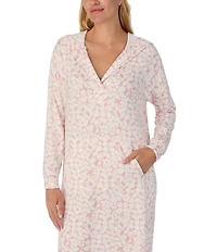 Sanctuary Long Sleeve V-Neck Hooded Knit Floral Print Tunic