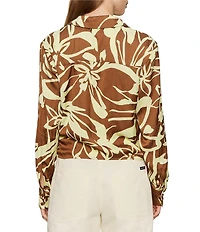 Sanctuary Lover Tie Lemon Root Printed Spread Collar Long Sleeve Crinkle Sateen Shirt