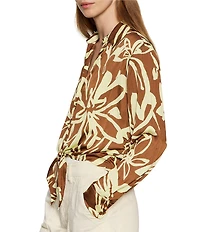 Sanctuary Lover Tie Lemon Root Printed Spread Collar Long Sleeve Crinkle Sateen Shirt
