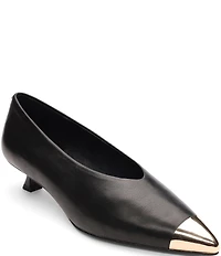 Sanctuary Manda Leather Metallic Toe Kitten Heel Pumps