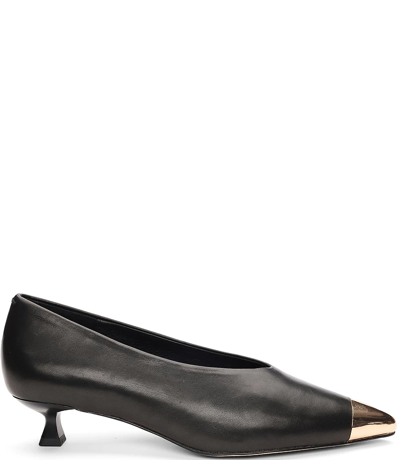 Sanctuary Manda Leather Metallic Toe Kitten Heel Pumps