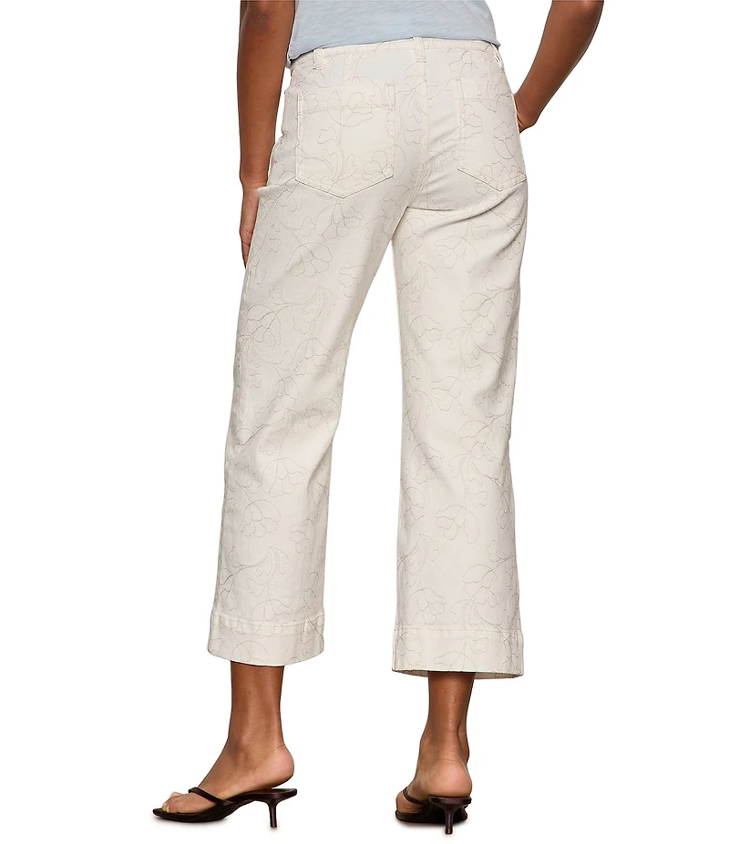 Sanctuary Marine Floral Embroidered Wide-Leg Cropped Denim Jeans