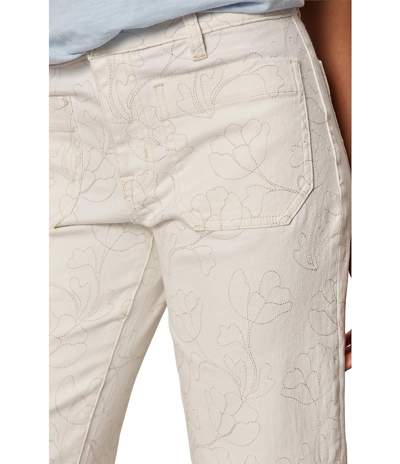 Sanctuary Marine Floral Embroidered Wide-Leg Cropped Denim Jeans