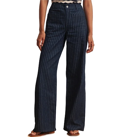 Sanctuary Marine Stiped High Rise Wide Leg Full Length Denim Pants