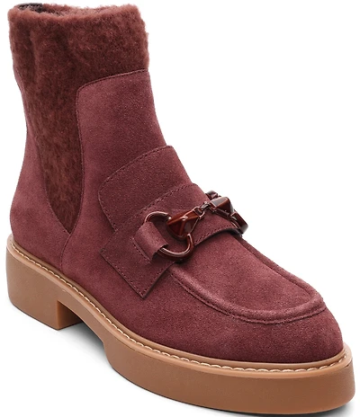 Sanctuary Marley Suede and Stretch Wool Bit Buckle Chelsea Loafer Booties