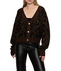 Sanctuary Meow Animal Print Fuzzy V-Neck Long Sleeve Button Front Cardigan
