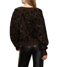 Sanctuary Meow Animal Print Fuzzy V-Neck Long Sleeve Button Front Cardigan