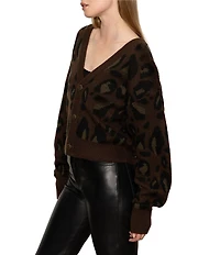 Sanctuary Meow Animal Print Fuzzy V-Neck Long Sleeve Button Front Cardigan
