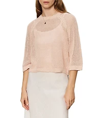 Sanctuary Metallic Crew Neck Short Raglan Sleeve Crochet Sweater Tee