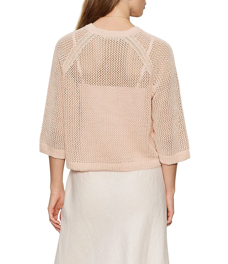 Sanctuary Metallic Crew Neck Short Raglan Sleeve Crochet Sweater Tee