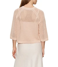 Sanctuary Metallic Crew Neck Short Raglan Sleeve Crochet Sweater Tee