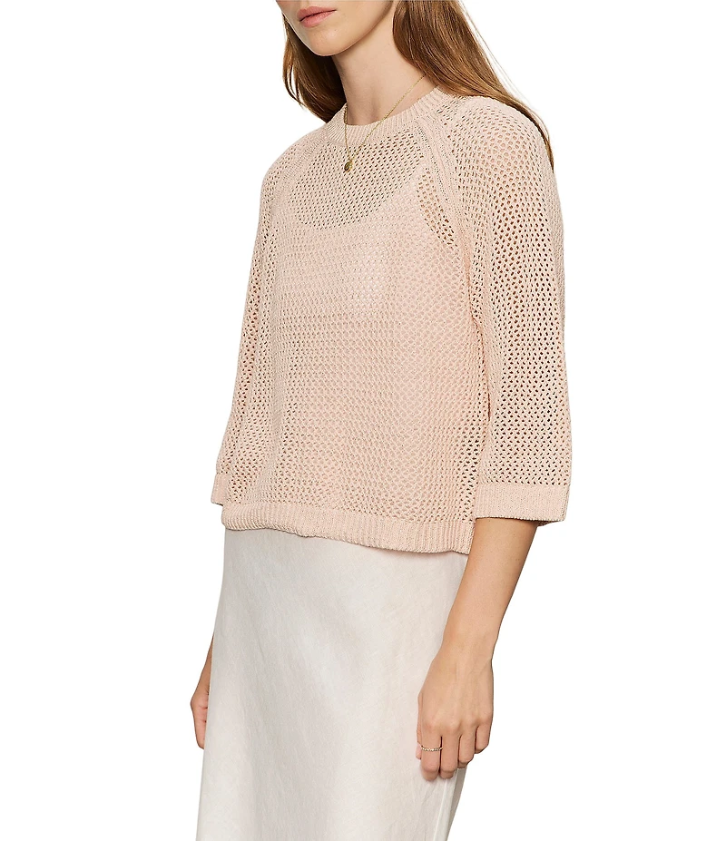 Sanctuary Metallic Crew Neck Short Raglan Sleeve Crochet Sweater Tee