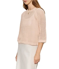 Sanctuary Metallic Crew Neck Short Raglan Sleeve Crochet Sweater Tee