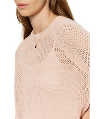 Sanctuary Metallic Crew Neck Short Raglan Sleeve Crochet Sweater Tee