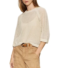 Sanctuary Metallic Crew Neck Short Raglan Sleeve Crochet Sweater Tee