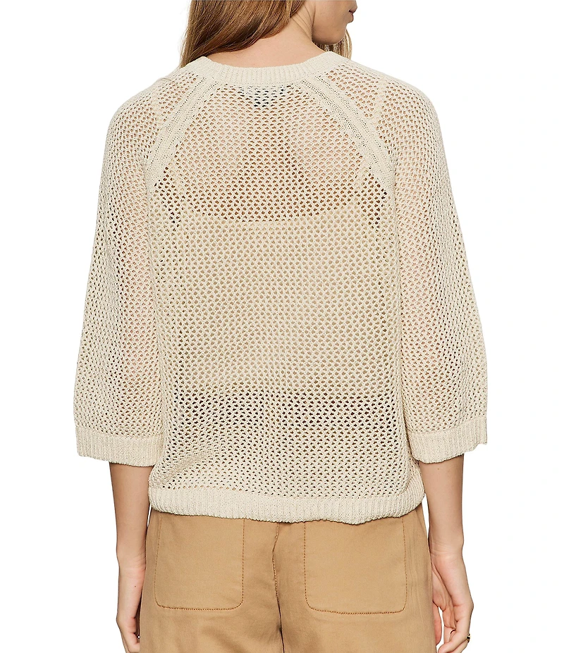 Sanctuary Metallic Crew Neck Short Raglan Sleeve Crochet Sweater Tee