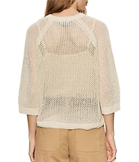 Sanctuary Metallic Crew Neck Short Raglan Sleeve Crochet Sweater Tee