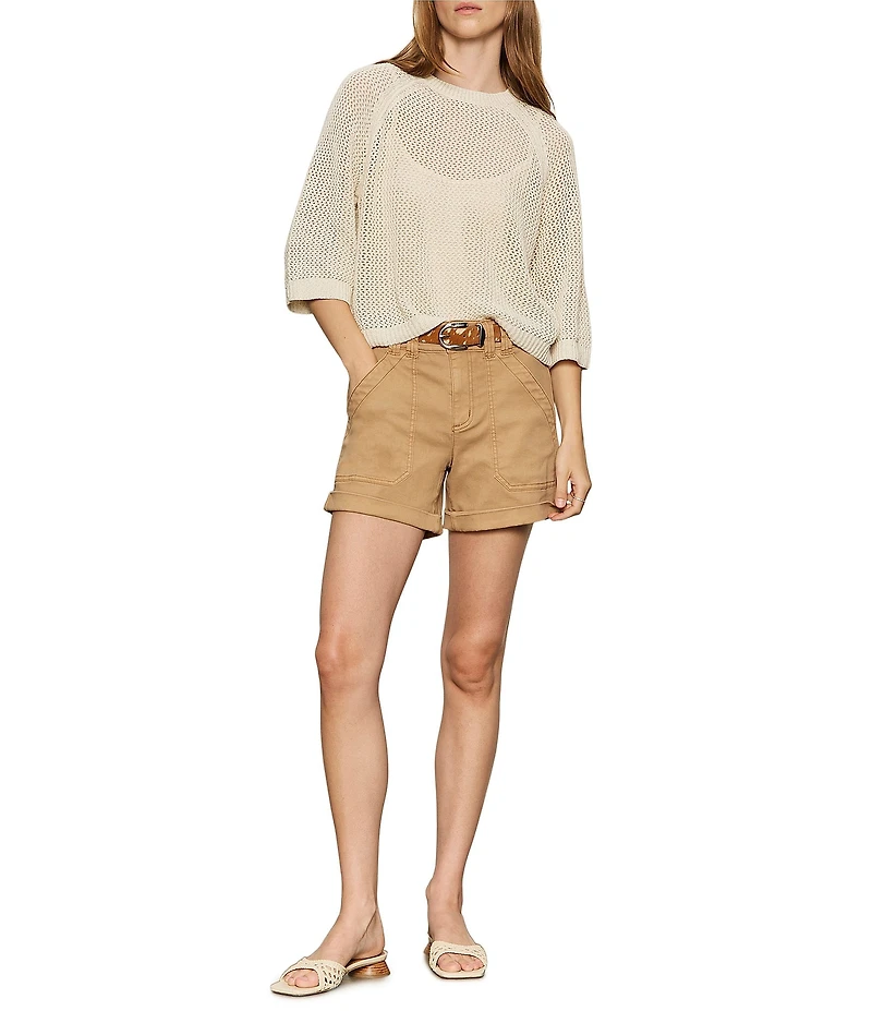Sanctuary Metallic Crew Neck Short Raglan Sleeve Crochet Sweater Tee