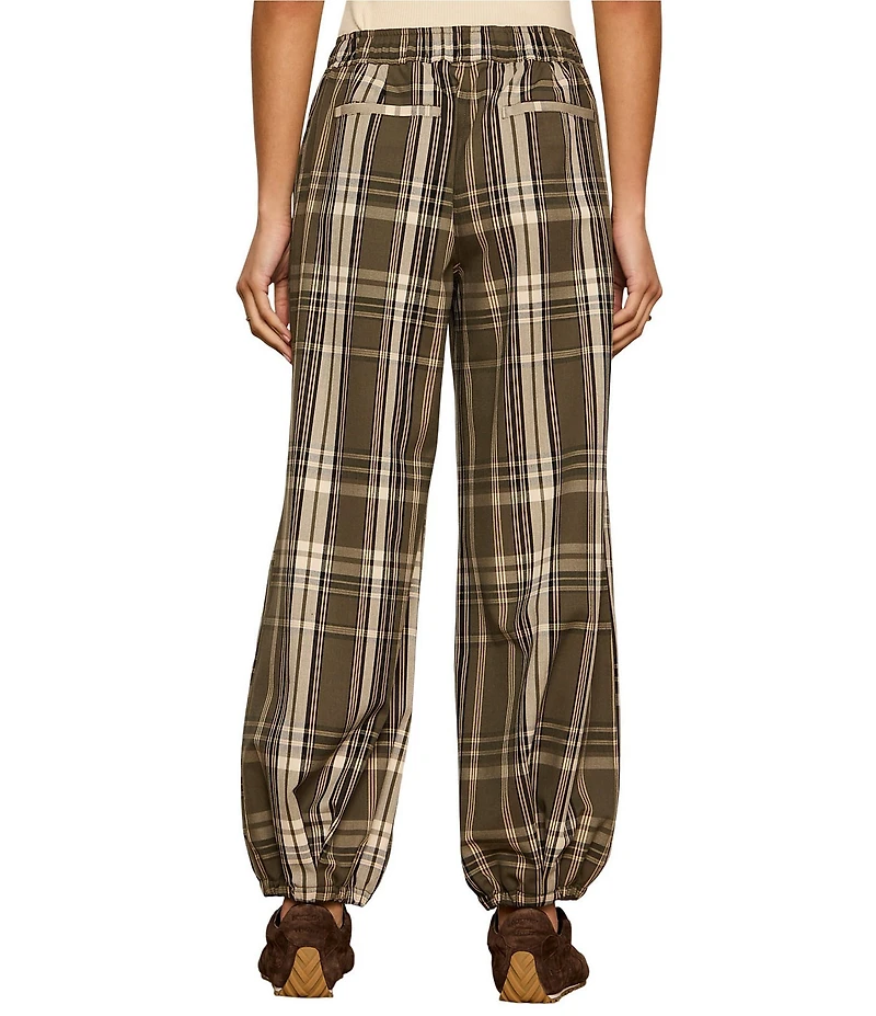Sanctuary Micro Balloon Leg Plaid Print Semi High Rise Pull-On Pants