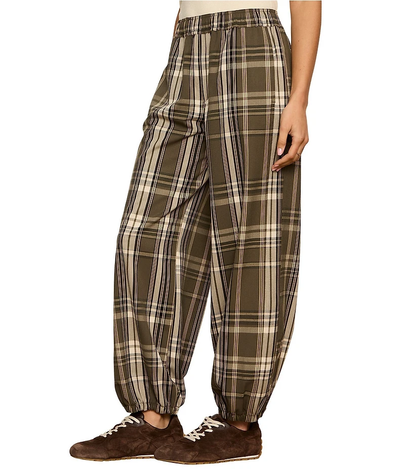 Sanctuary Micro Balloon Leg Plaid Print Semi High Rise Pull-On Pants